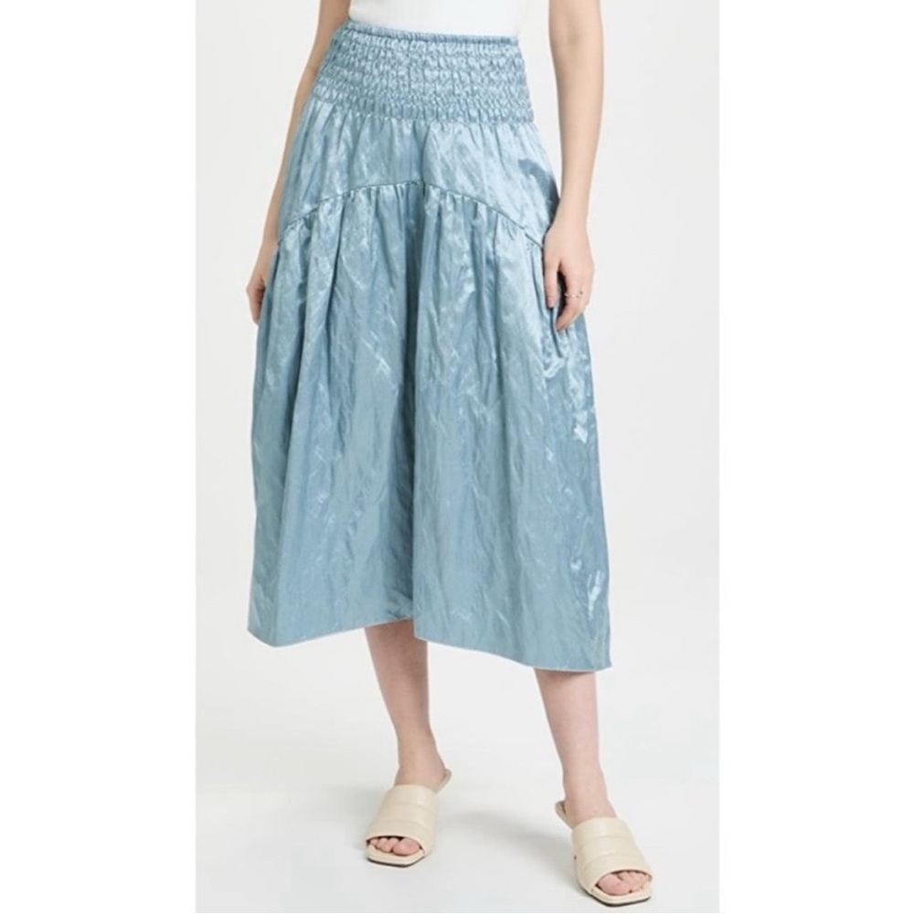 VINCE size sm midi skirt blue smocked drop waist crinkled